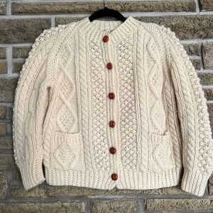 Vintage John Molloy Child Kids Irish Knit Donegal Sweater Leather Buttons